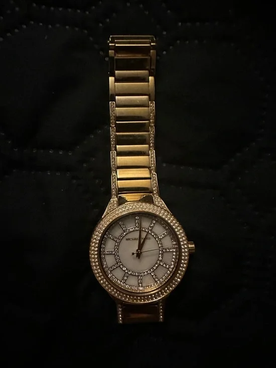 Michael Kors Gold Tone Crystal-Trim Watch Mother of Pearl face - Picture 7 of 11